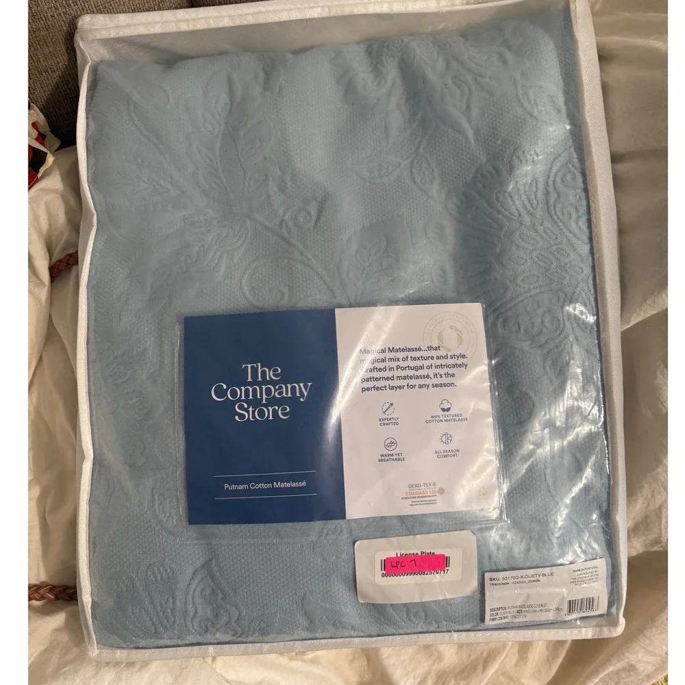 The Company Store Putnam Matelasse Coverlet King Dusty Blue New Cotton Bedding
